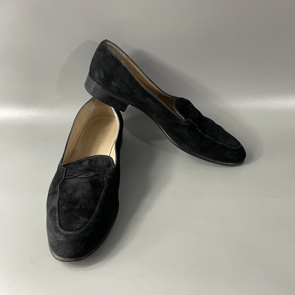 Silvia Florentina Made in Italy Black Suede Loafers, Size 8.5 M